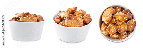 Spice chicken with pepper and onion with rice on a white isolated background