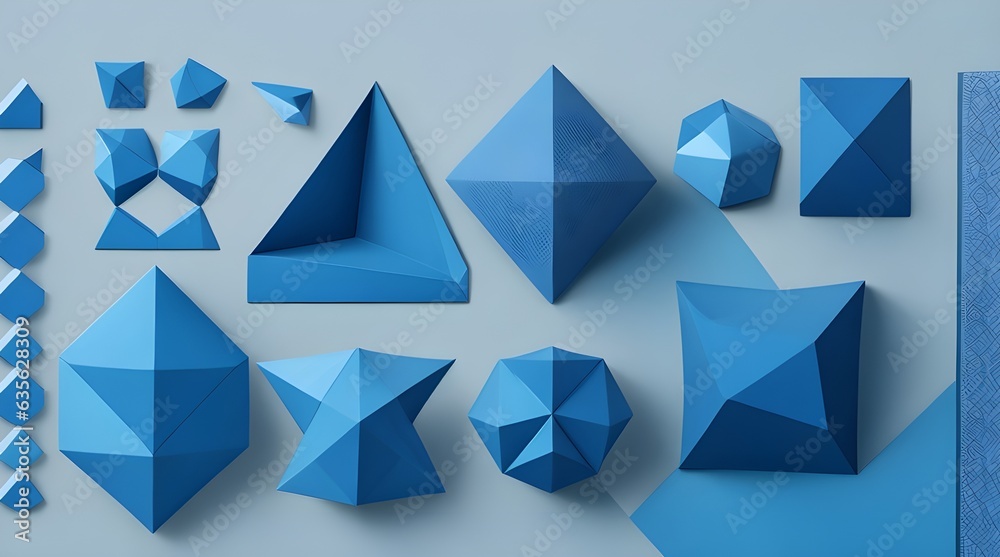 Fototapeta premium Symmetric Serenity: Geometric Elements on Monotone Blue Canvas