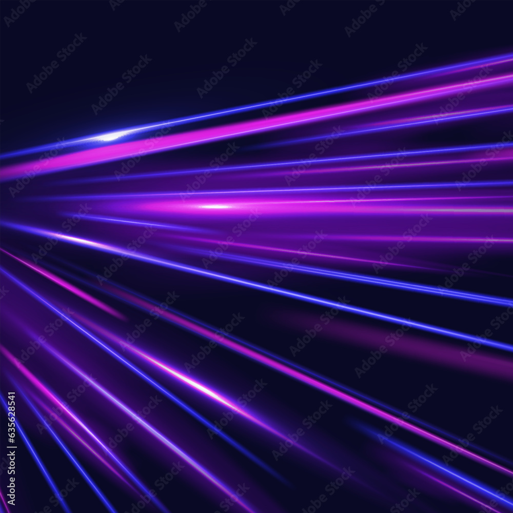 Neon color glowing lines background, high-speed light trails effect. Modern abstract high-speed light motion effect on black background.