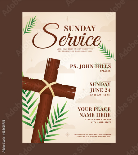 Sunday service church flyer design template, Christian Event Invitation Social media poster web banner, worship flyer easter card. Vector Illustration