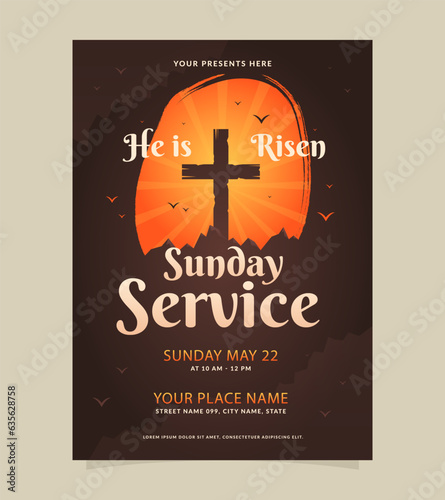 Sunday service church flyer design template, Christian Event Invitation Social media poster web banner, worship flyer easter card. Vector Illustration