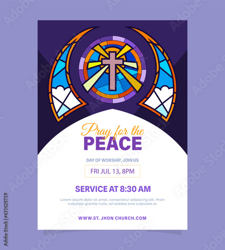 Sunday service church flyer design template, Christian Event Invitation Social media poster web banner, worship flyer easter card. Vector Illustration