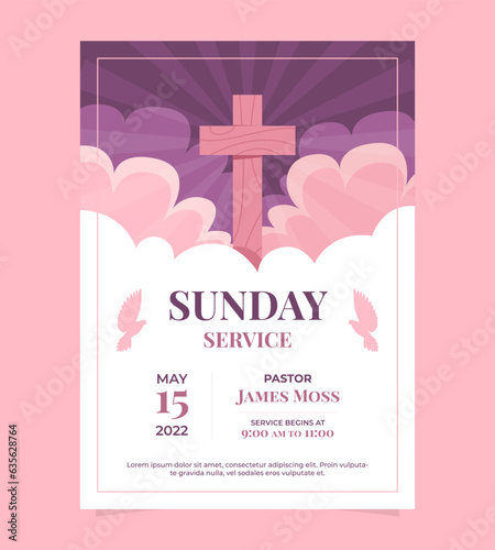 Sunday service church flyer design template, Christian Event Invitation Social media poster web banner, worship flyer easter card. Vector Illustration
