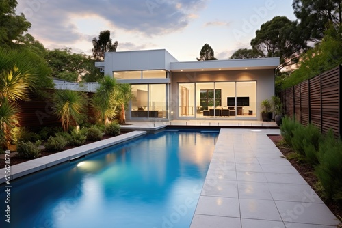 Rear Garden Of A Contemporary Australian Home With pool photo