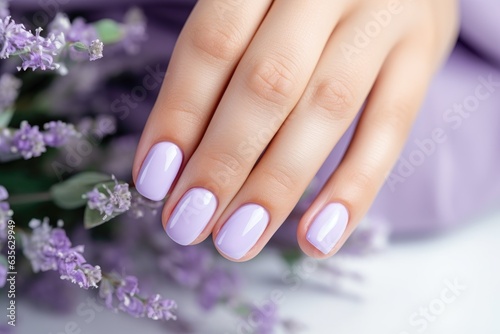 Womans Hands With Trendy Lavender Manicure