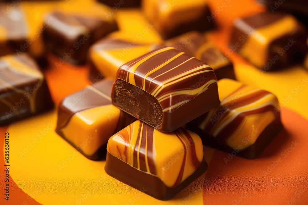 Close Up Of Homemade Orange Chocolate Bonbon Slice Close Up Of Homemade Orange Chocolate Bonbon Slice