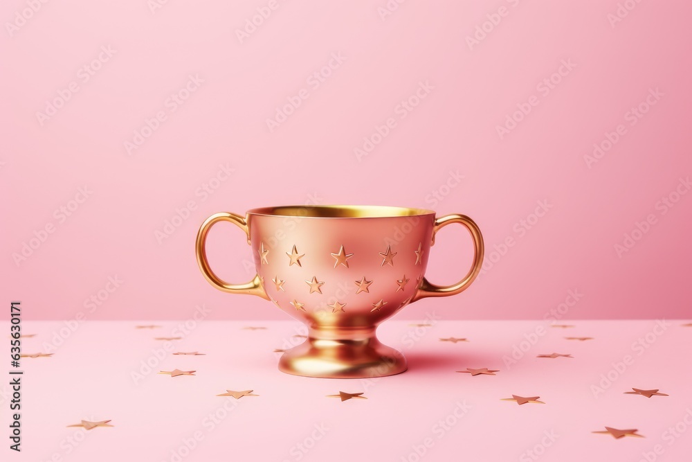 Gold Cup With Stars On Pink Background Gold Cup With Stars On Pink Background