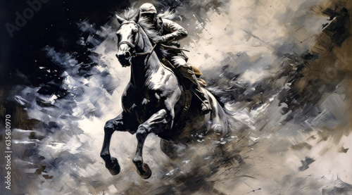 Horse Racing in an Oil Painting on Canvas Military Abstract Wallpaper Digital Art Illustration Generative AI Journal Background Backdrop Poster © Korea Saii
