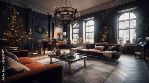 Luxurious Scandinavian Christmas: Step into the Elegance of a Modern Living Room Transformed by Holiday Magic!