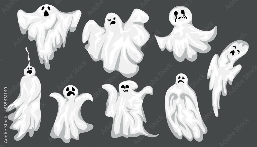 ghosts of different shapes on a dark background set ghosts of different shapes on a dark background set