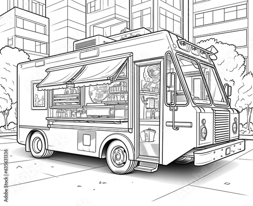 Coloring book for children, food truck.