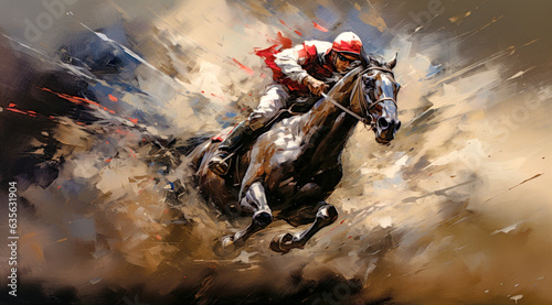 Foto Horse Racing in an Oil Painting on Canvas Military Abstract Wallpaper Digital Ar