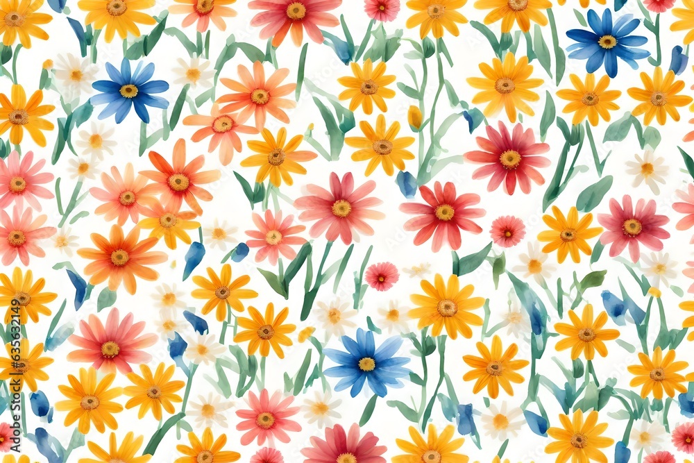 custom made wallpaper toronto digitalHand painted multicolor watercolor all-over seamless spring small daisy liberty flowers. Ditsy floral watercolor pattern