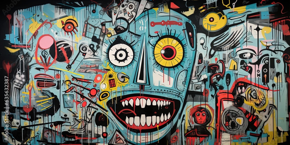 painting style illustration of punk zombie graffiti style, Generative Ai