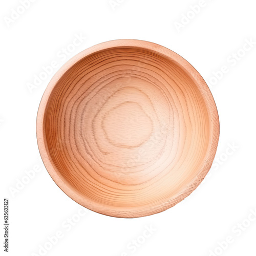transparent background with top view of vacant wooden bowl