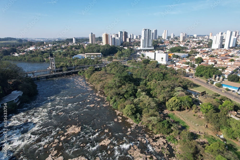 Piracicaba river waterfall at the city of same name