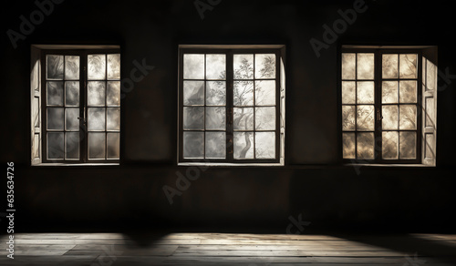 Window detail in old abandoned house. AI generated