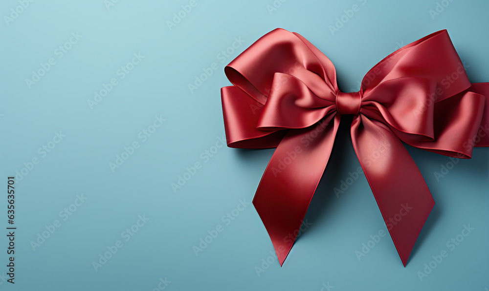 Ribbon bow on a blue background close-up. Ribbon bow on a blue background close-up.