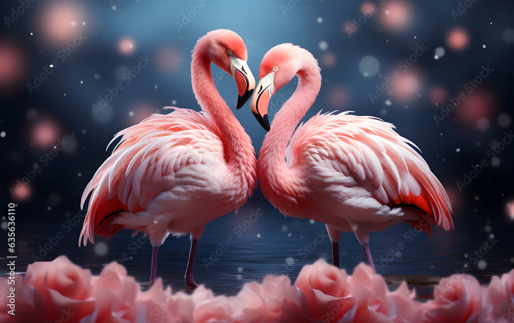 Naklejka premium Two flamingos facing each other, heart shaped background. Valentine Day