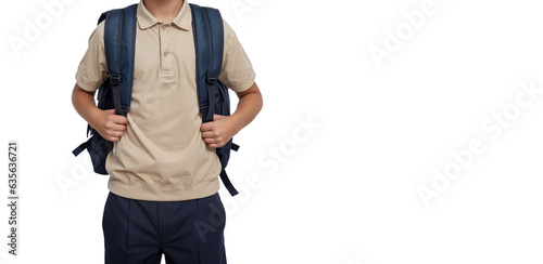 Portrait of schoolboy with backpack isolated on transparent background