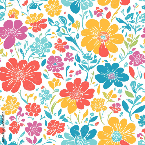 beautiful colorful flowers pattern, generative ai