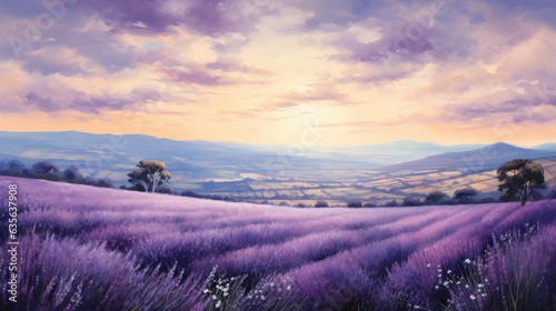 lavender field in the morning. Generative AI