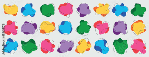 Set of amoeba in the shape of a drop of abstract shape. Set of graphic elements of irregular round shape. Vector illustration.