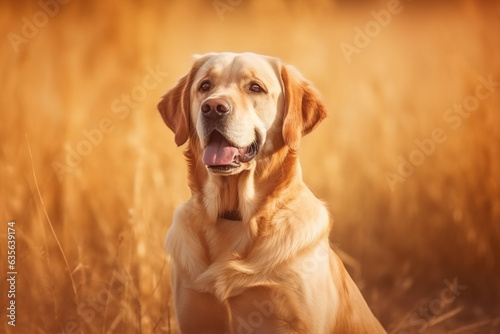 A happy and funny golden retriever dog, neutral background