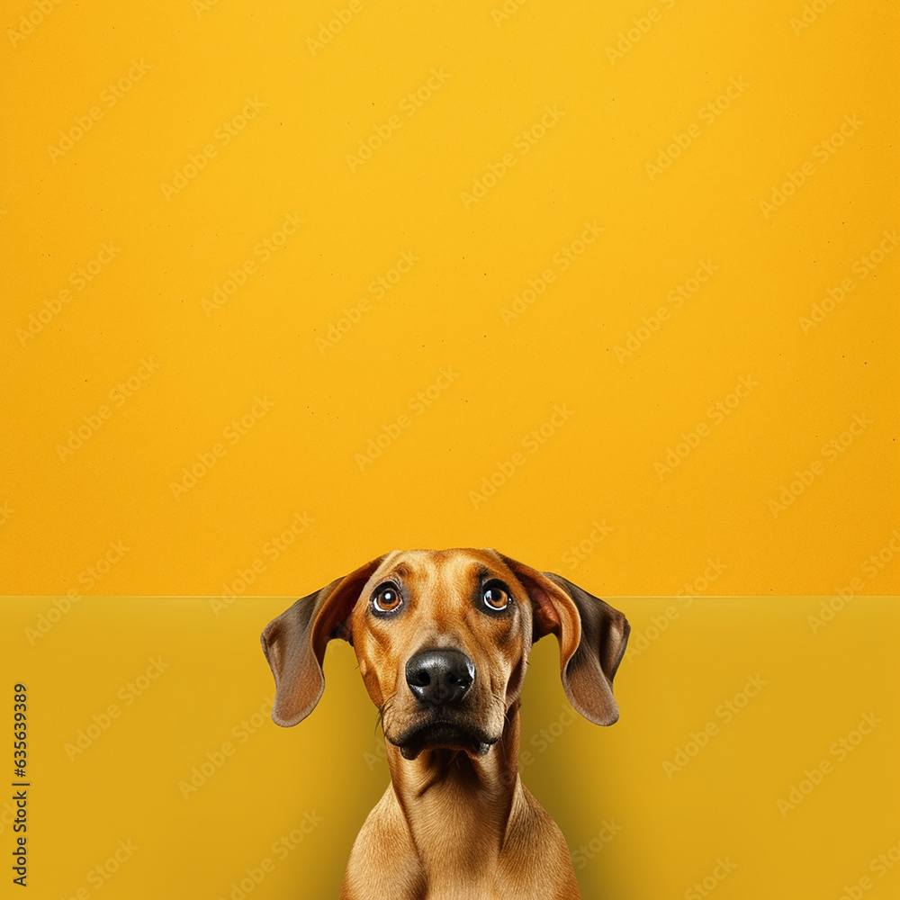A happy and funny dog, neutral background