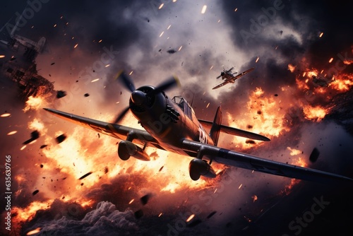 A world war II plane fight scene.