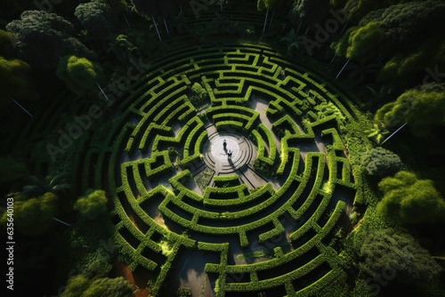 Inside a green maze aerial view. photo