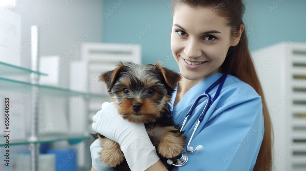 A veterinarian in a clinic looking at a dog A veterinarian in a clinic looking at a dog