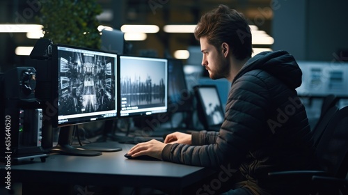 Programmer looking at monitor with smart eyes