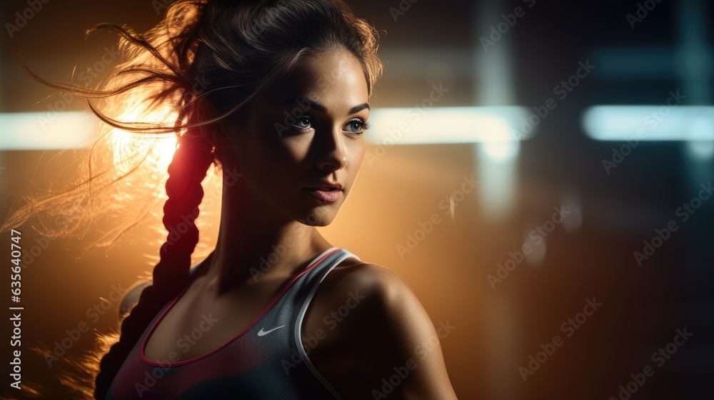 Young woman exercising with vitality in a studio. Generative AI