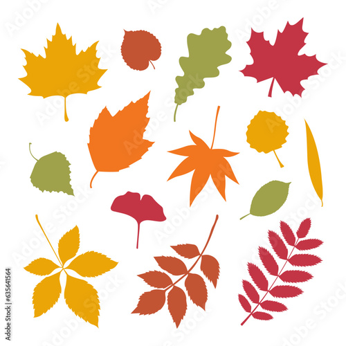Set of various autumn leaves. Leaves silhouette.