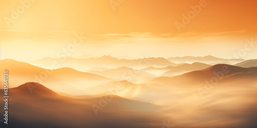 Natural fog and mountains sunlight background blurring, misty waves warm colors and bright sun light. Generative AI