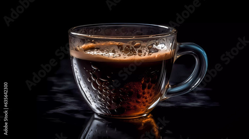 Isolated cup of hot coffee on black background. Generative AI technology.