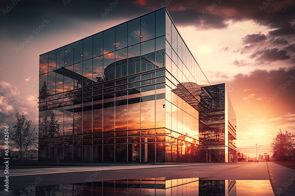 Modern glass busines center against the sky. Contemporary architecture. Minimalism byilding style. Generative Ai Modern glass busines center against the sky. Contemporary architecture. Minimalism byilding style. Generative Ai