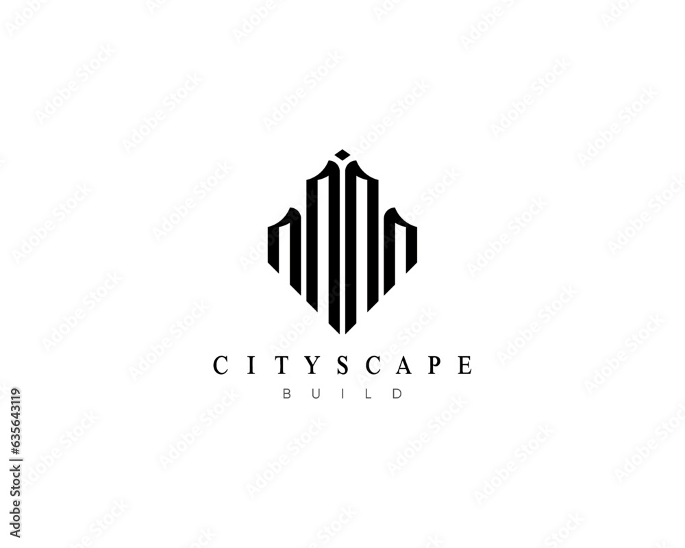 Modern cityscape logo design concept. Design for building, real estate, apartment, architecture, construction, structure, planning, skyscraper and city landscape.
