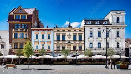 Europe - Poland - Cieszyn -  old town square architecture - Blue sky old buildings facades - high quality photo