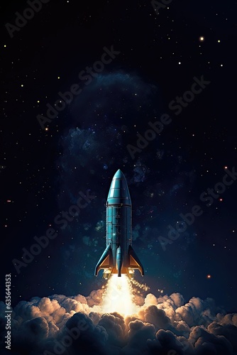 Rocket taking off into space. Vector illustration
