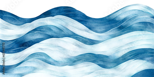 Ocean water waves illustration texture, blue lines isolated png for copy space text. Lake wave flowing motion web banner, watercolor effect backdrop. Fun pool calm water cartoon. Hand painted details
