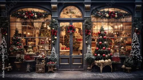 Christmas gift shop with decoration. Generative AI © Yulia Furman