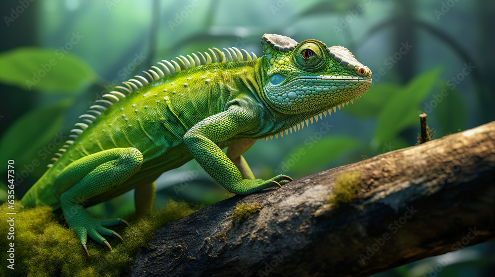 Obraz premium Green Lizard On A Branch