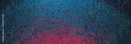 3D rendering of concrete abstract wall with air holes illuminated by red and blue light photo