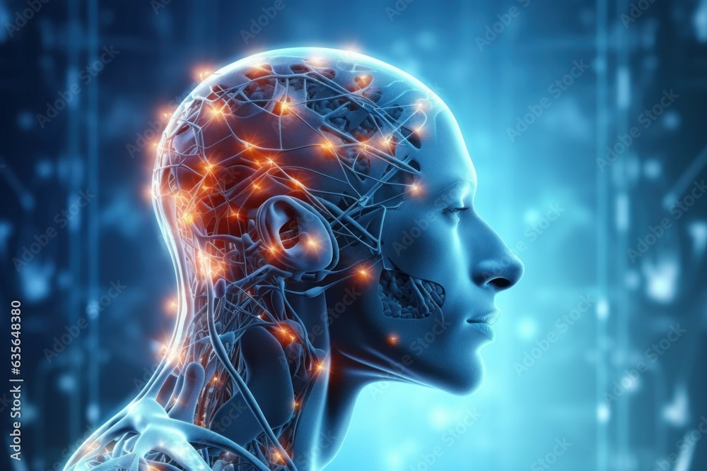 3d model visualization of the human.ai. processes. medical and science innovations.