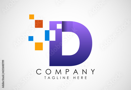 English alphabet with data pixel. Creative technological modern data pixel logo