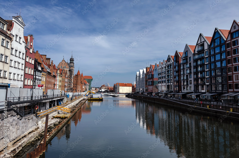 Beautiful city view of the port in the city of Gdansk, in Poland on a clear day