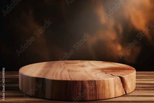 wood podium pedestal for product presentation on a warm red wood sauna ambience commercial mockup