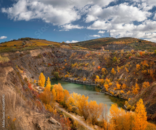 Nice mine pit lake at Tarcal, Hungary in autumn photo